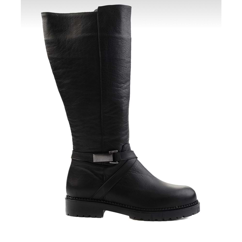 Ayakdaş Tokalı Düz Deri Kadın Çizme