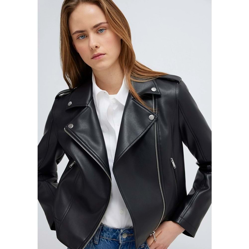 Mavi M1110221-900 Biker Yaka Suni Deri Ceket Kadın Mont