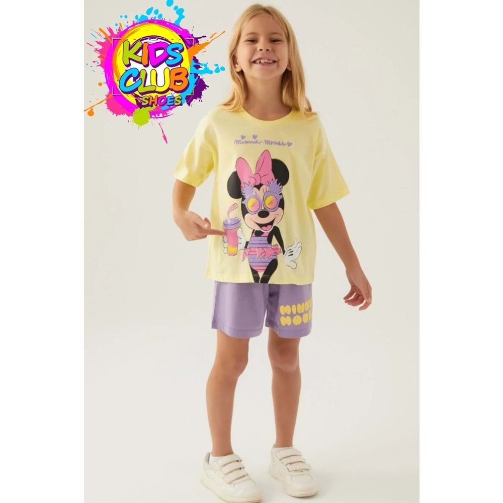 Minnie Mouse Lisanslı D4888 Glasses T-Shirt ve Şort Alt Üst Kız Çocuk Takımı