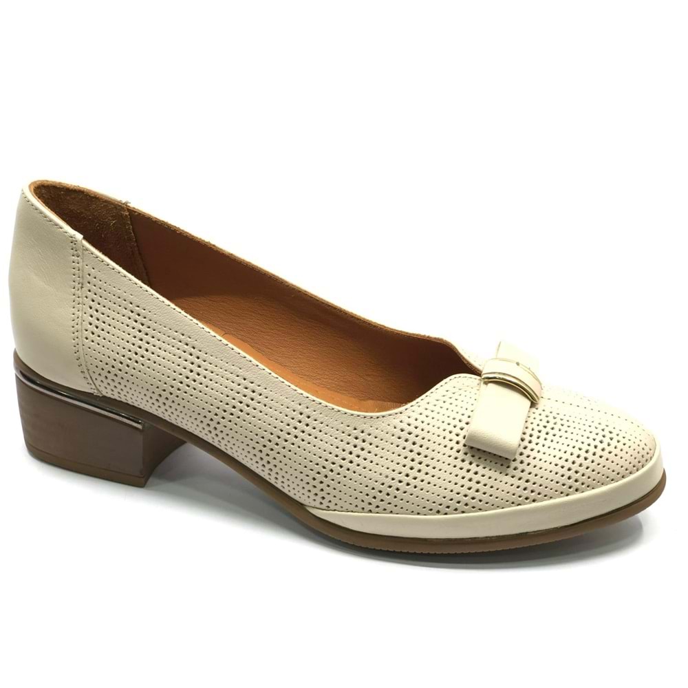 Venüs Mockin Hakiki Deri Kurdela Detaylı Kadın Topuklu Ayakkabı