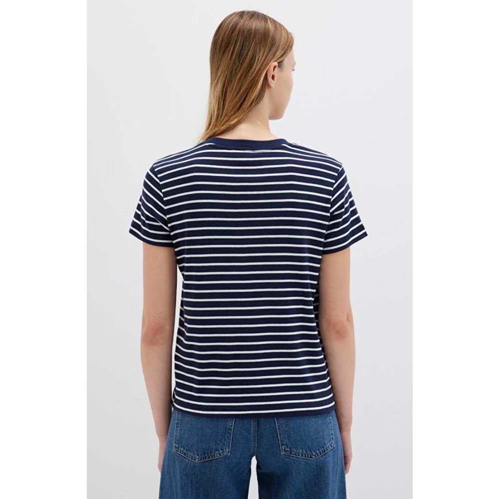 Mavi M16113562-88030 Logo Baskılı Çizgili T-Shirt Kadın Tişört
