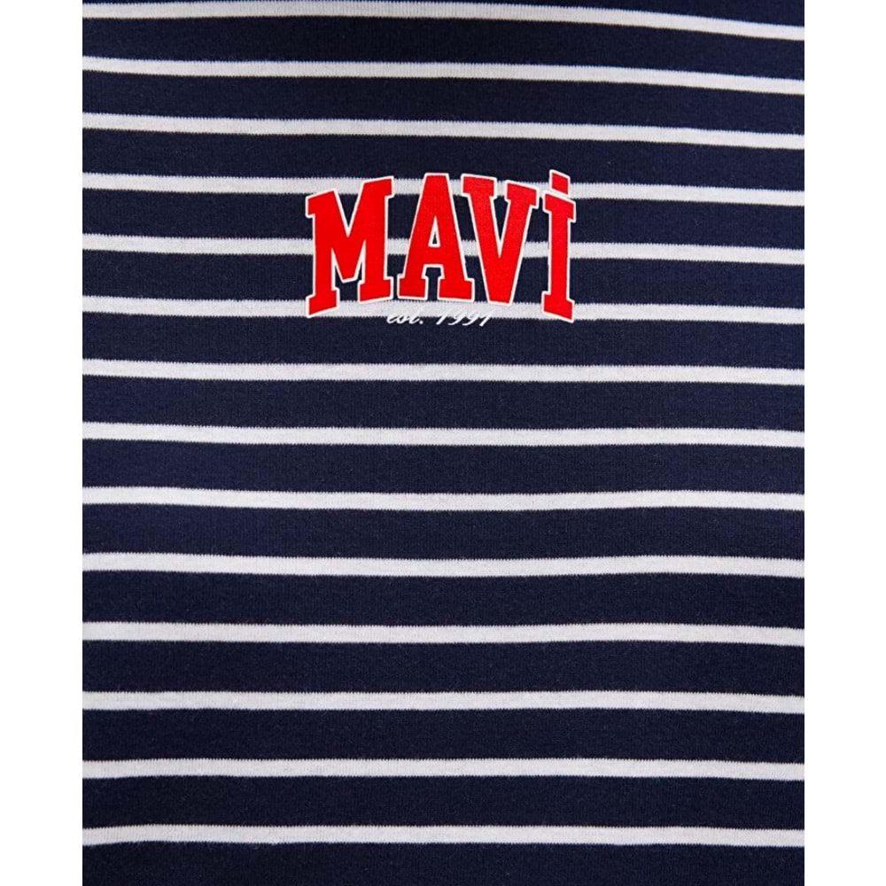 Mavi M16113562-88030 Logo Baskılı Çizgili T-Shirt Kadın Tişört