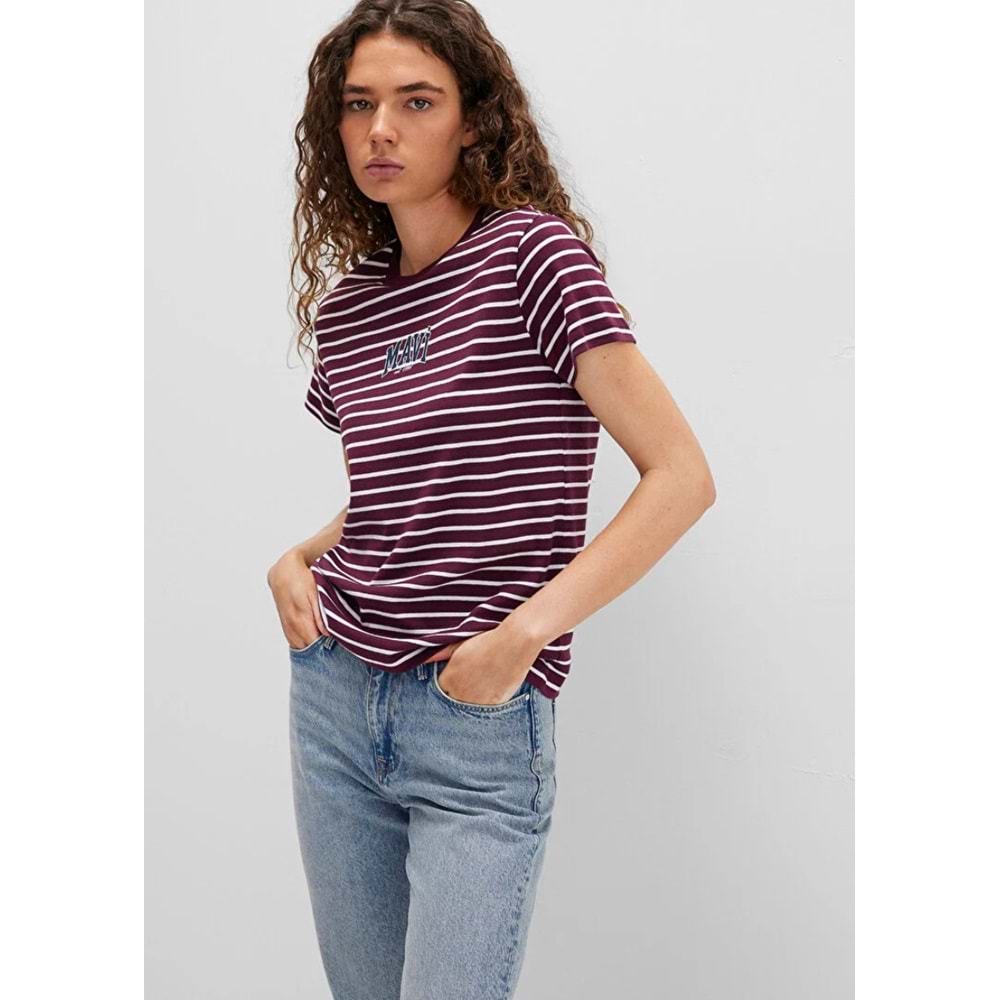Mavi M16113562-87982 Logo Baskılı Çizgili T-Shirt Kadın Tişört