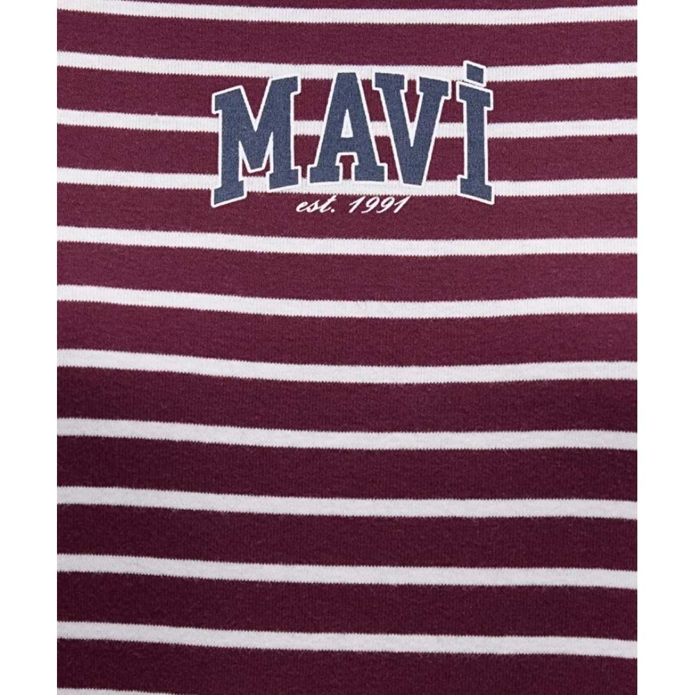 Mavi M16113562-87982 Logo Baskılı Çizgili T-Shirt Kadın Tişört