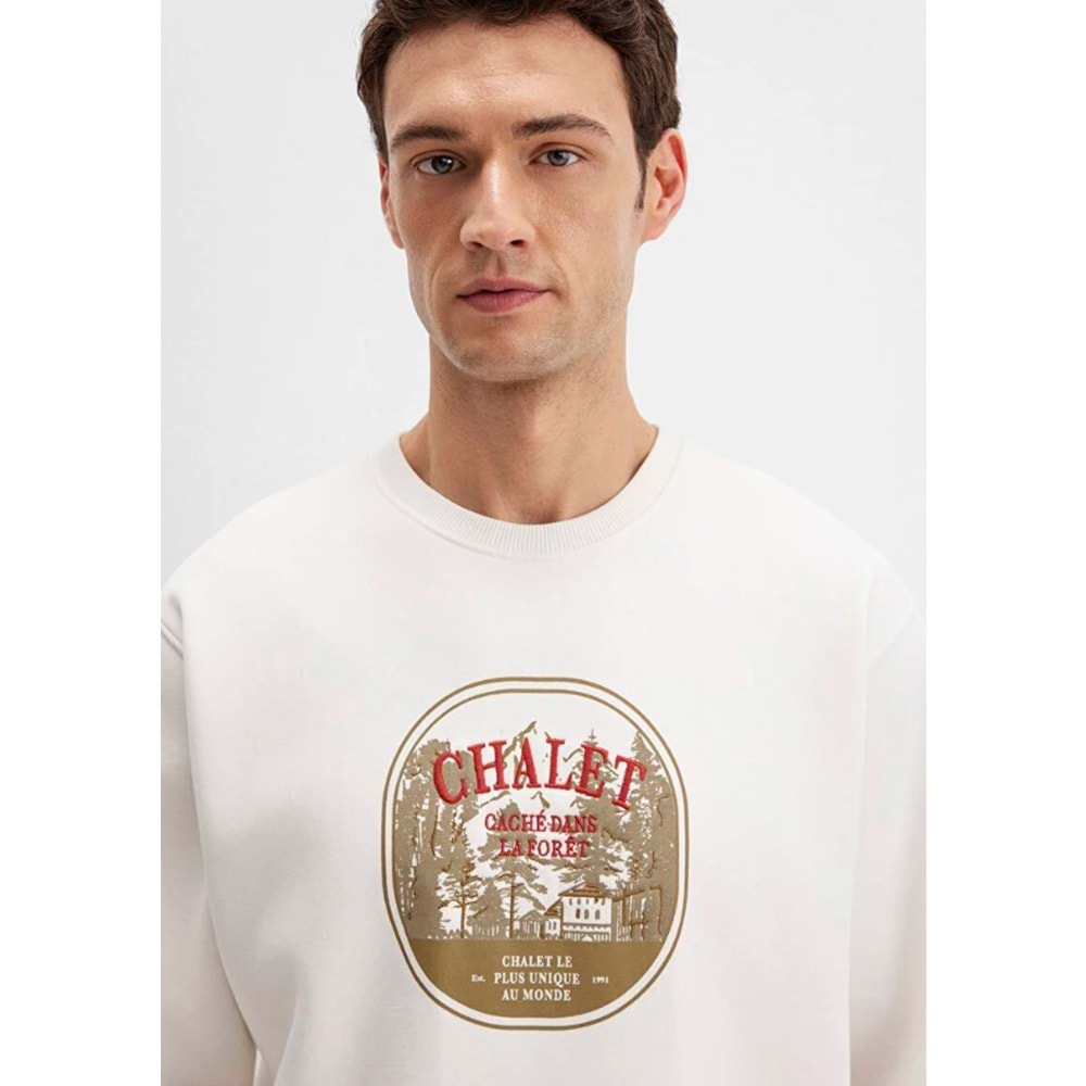 Mavi 0S10484-70057 Chalet Nakışlı Bisiklet Yaka Sweatshirt