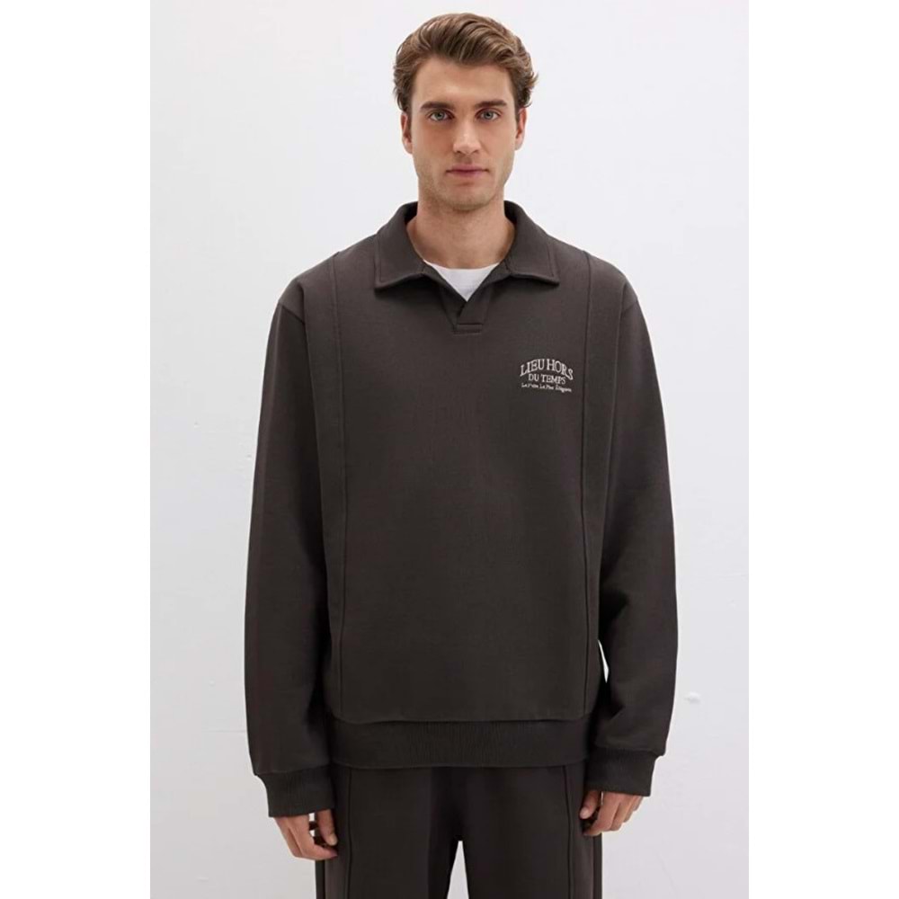 Mavi 0S10479-70219 Polo Yaka Nakışlı Erkek Kapüşonlu Sweatshirt