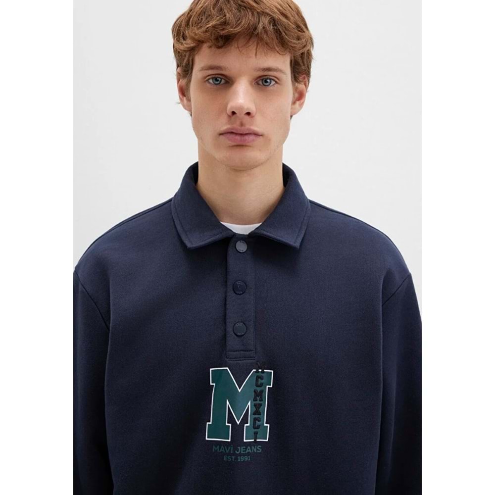 Mavi 0S10494-70490 M Logo Baskılı Yarım Düğmeli Yaka Sweatshirt