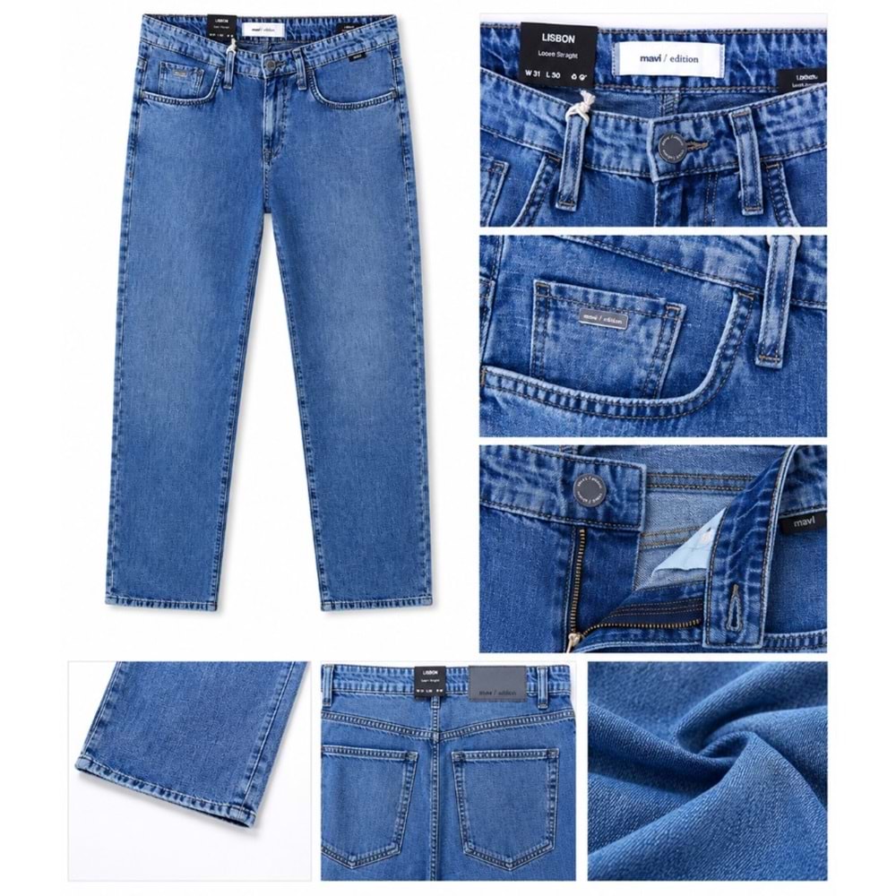 Mavi M0010039-A3297 Lisbon Mavi Mid Blue Edition Linen Jean Pantolon Erkek Kot Pantolon
