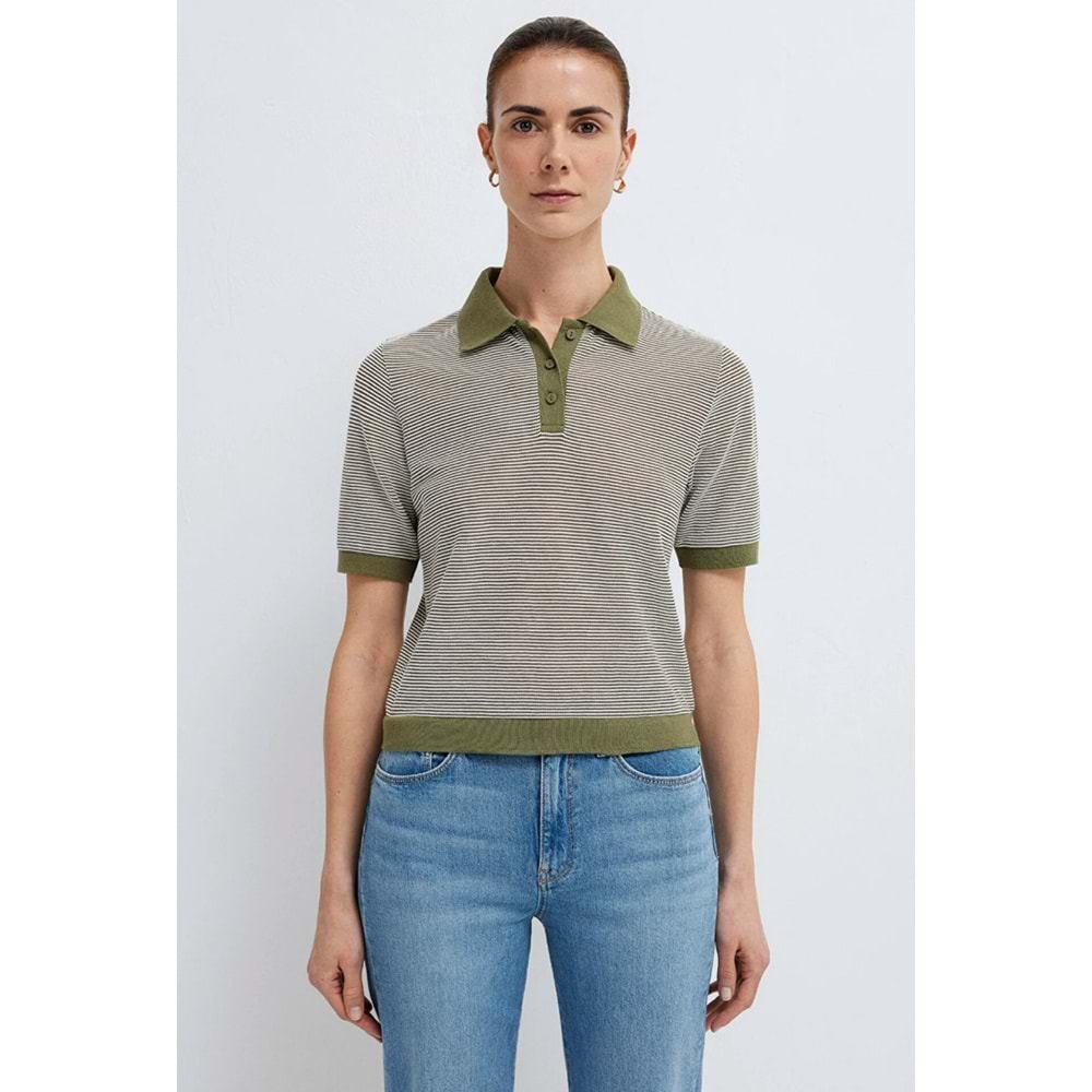 Mavi M1614310-91729 Çizgili Polo Yaka T-Shirt Kadın Tişört