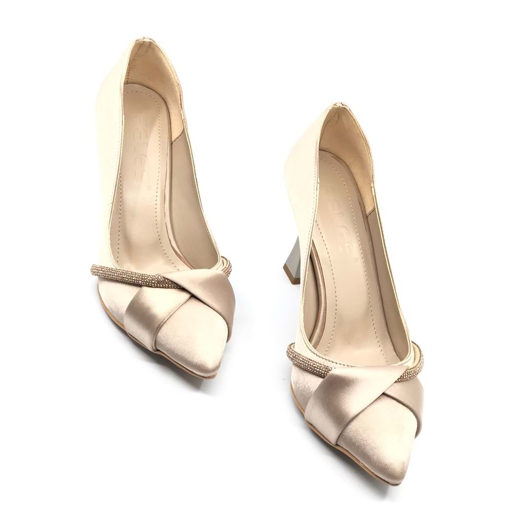 Feles Kadeh Topuk Saten Şerit Taşlı Stiletto Kadın Topuklu Ayakkabı
