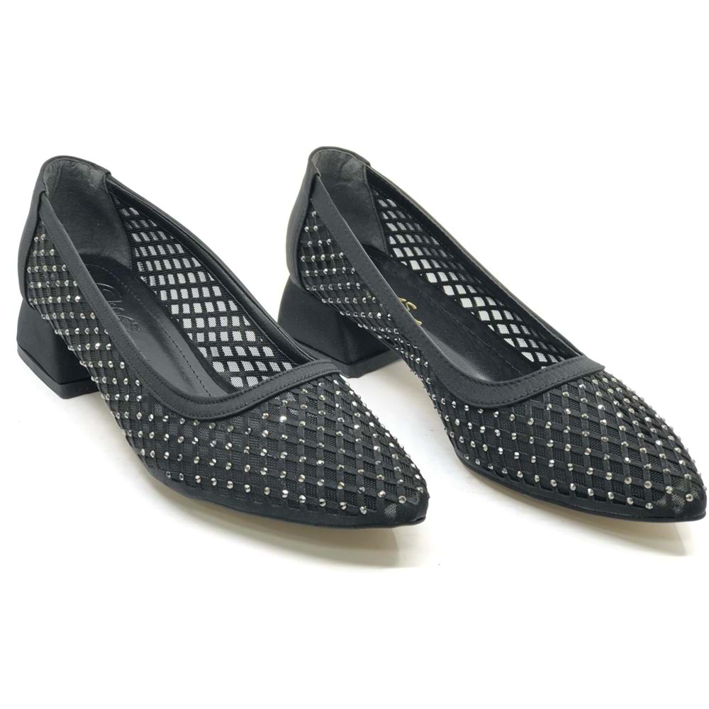 Seribo Dantel Taş Detaylı Kısa Topuklu Kadın Babet Ayakkabı