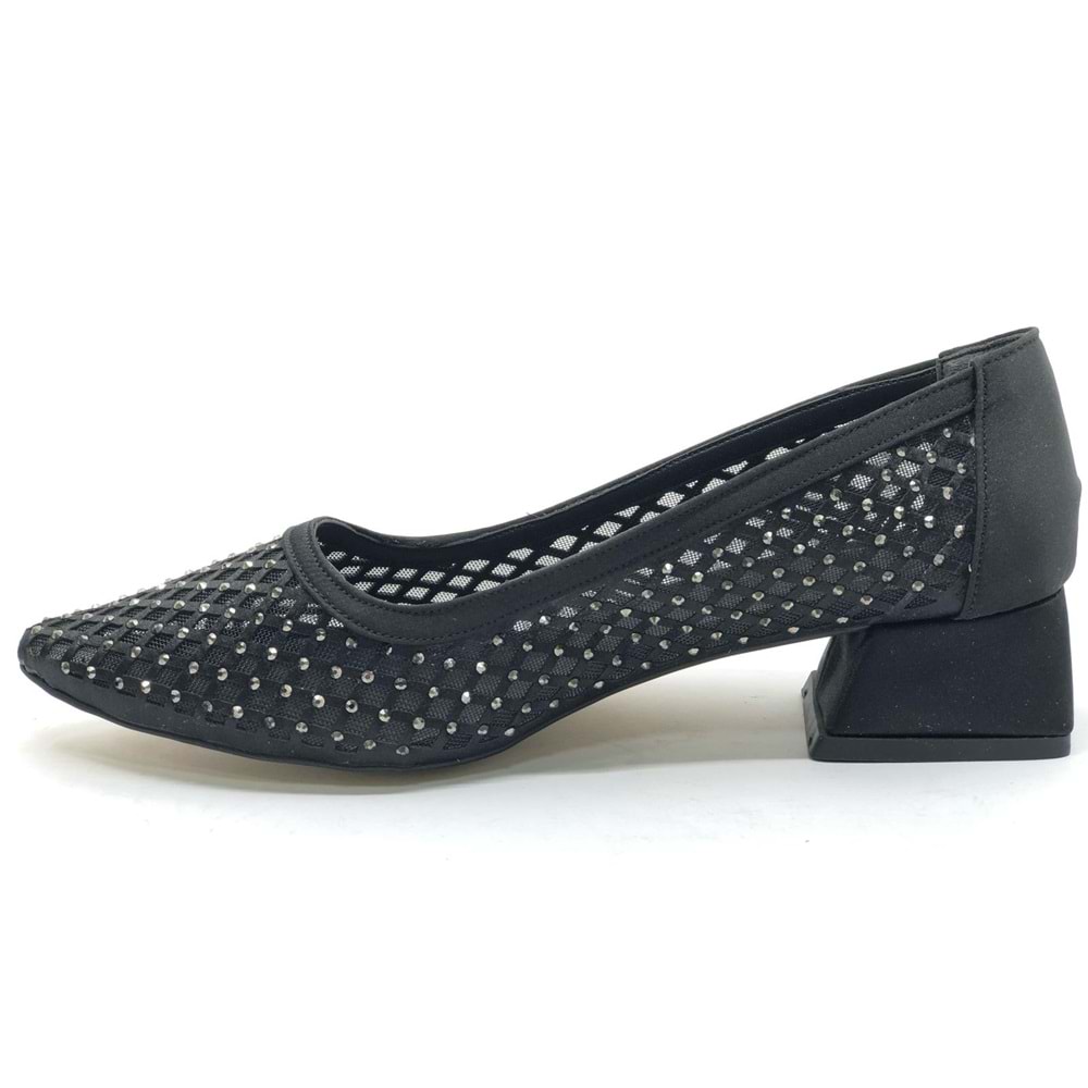 Seribo Dantel Taş Detaylı Kısa Topuklu Kadın Babet Ayakkabı