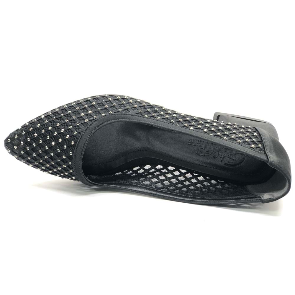 Seribo Dantel Taş Detaylı Kısa Topuklu Kadın Babet Ayakkabı