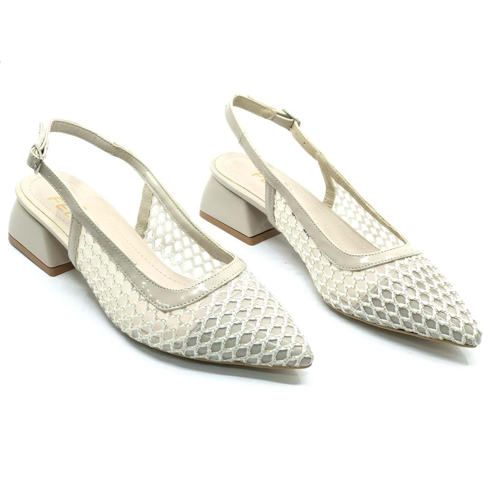 Seribo Dantel Taş Detaylı Kısa Topuklu Arkası Açık Kadın Babet Ayakkabı