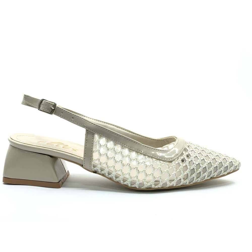 Seribo Dantel Taş Detaylı Kısa Topuklu Arkası Açık Kadın Babet Ayakkabı