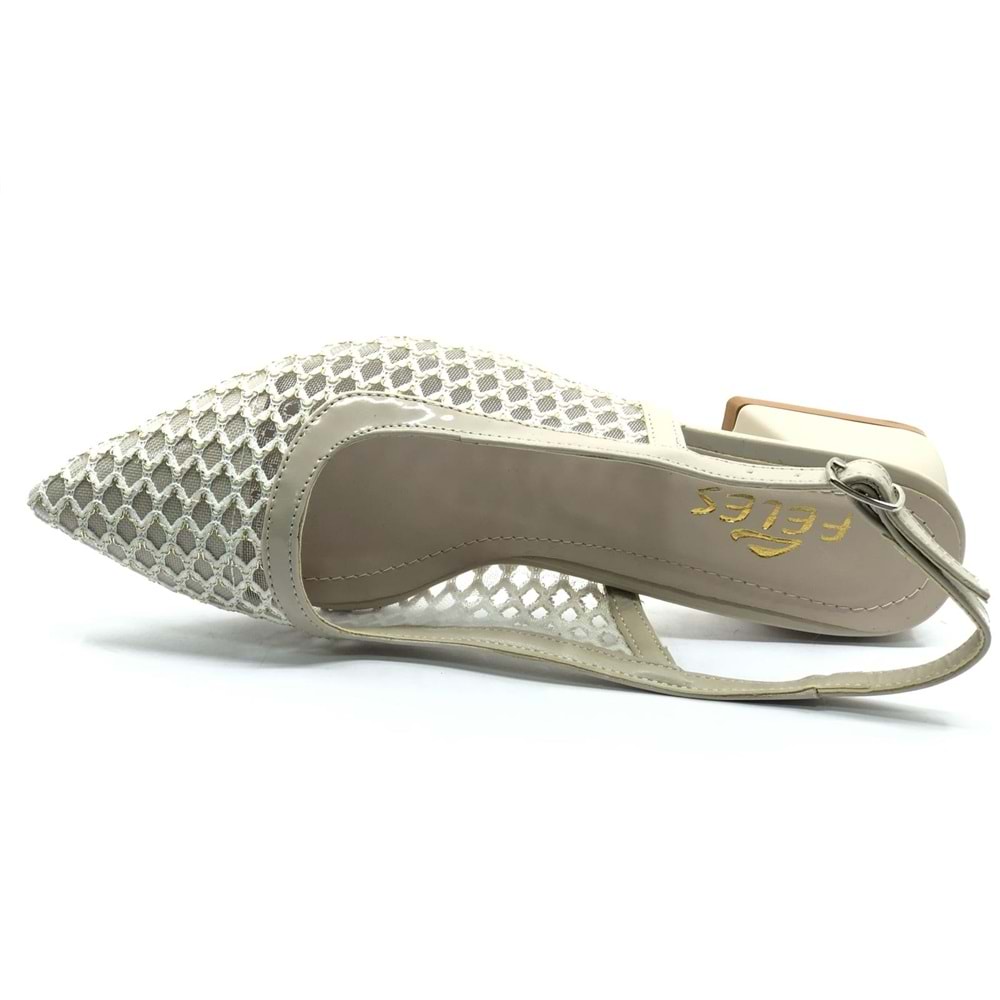 Seribo Dantel Taş Detaylı Kısa Topuklu Arkası Açık Kadın Babet Ayakkabı