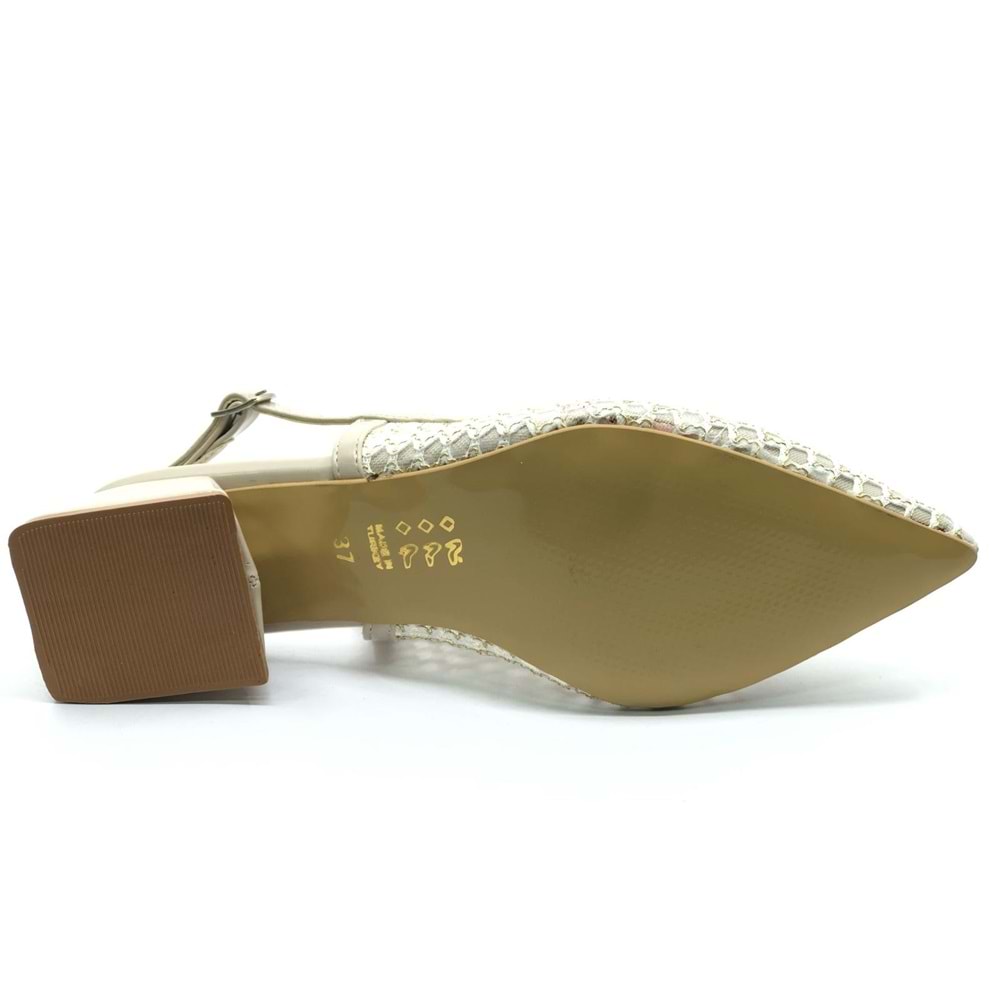 Seribo Dantel Taş Detaylı Kısa Topuklu Arkası Açık Kadın Babet Ayakkabı