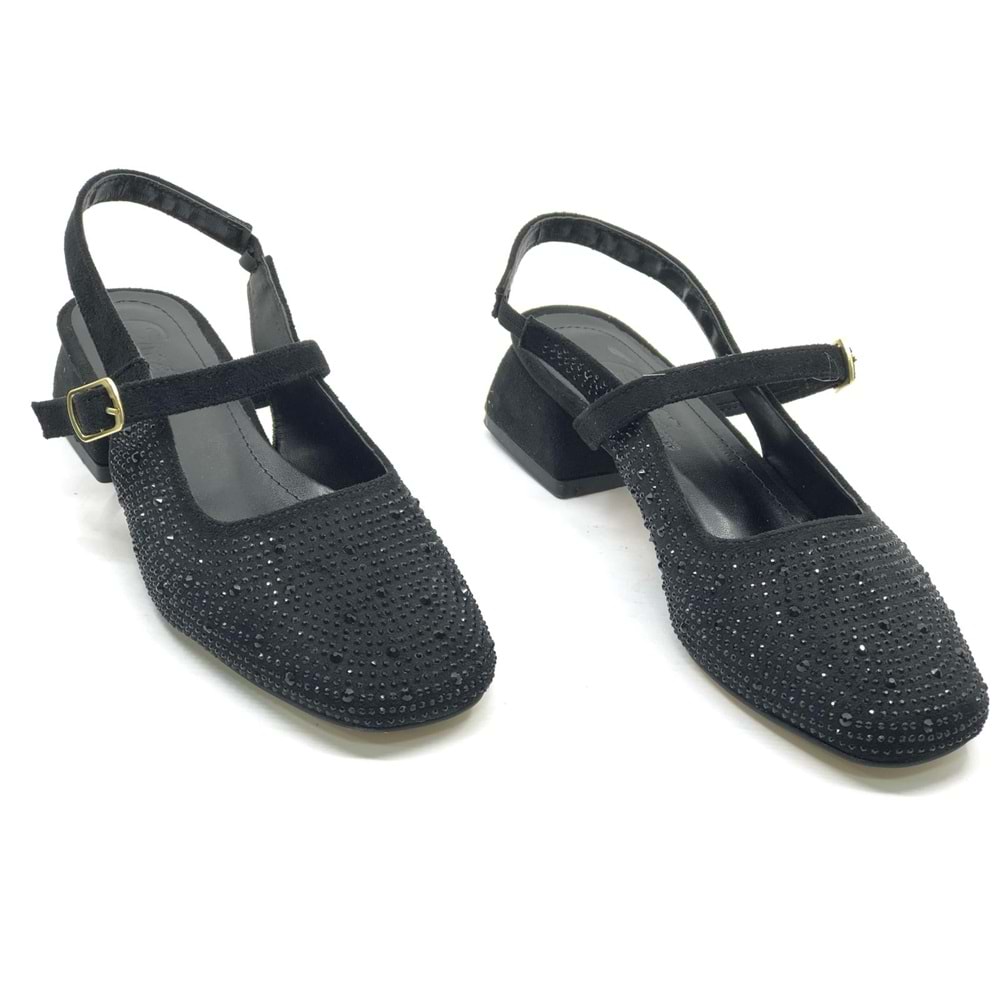 Seribo Taş Detaylı Kısa Topuklu Arkası Açık Kadın Babet Ayakkabı