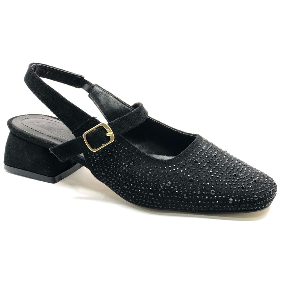 Seribo Taş Detaylı Kısa Topuklu Arkası Açık Kadın Babet Ayakkabı