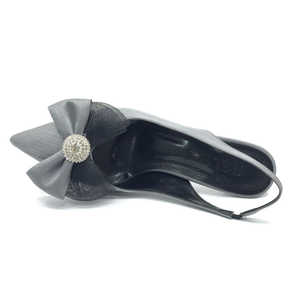 Feles Saten Fiyonk Taş Detaylı Arkası Açık Stiletto Kadın Topuklu Ayakkabı