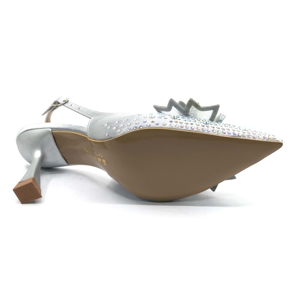 Feles Saten Kurdela Taş Detaylı Arkası Açık Stiletto Kadın Topuklu Ayakkabı