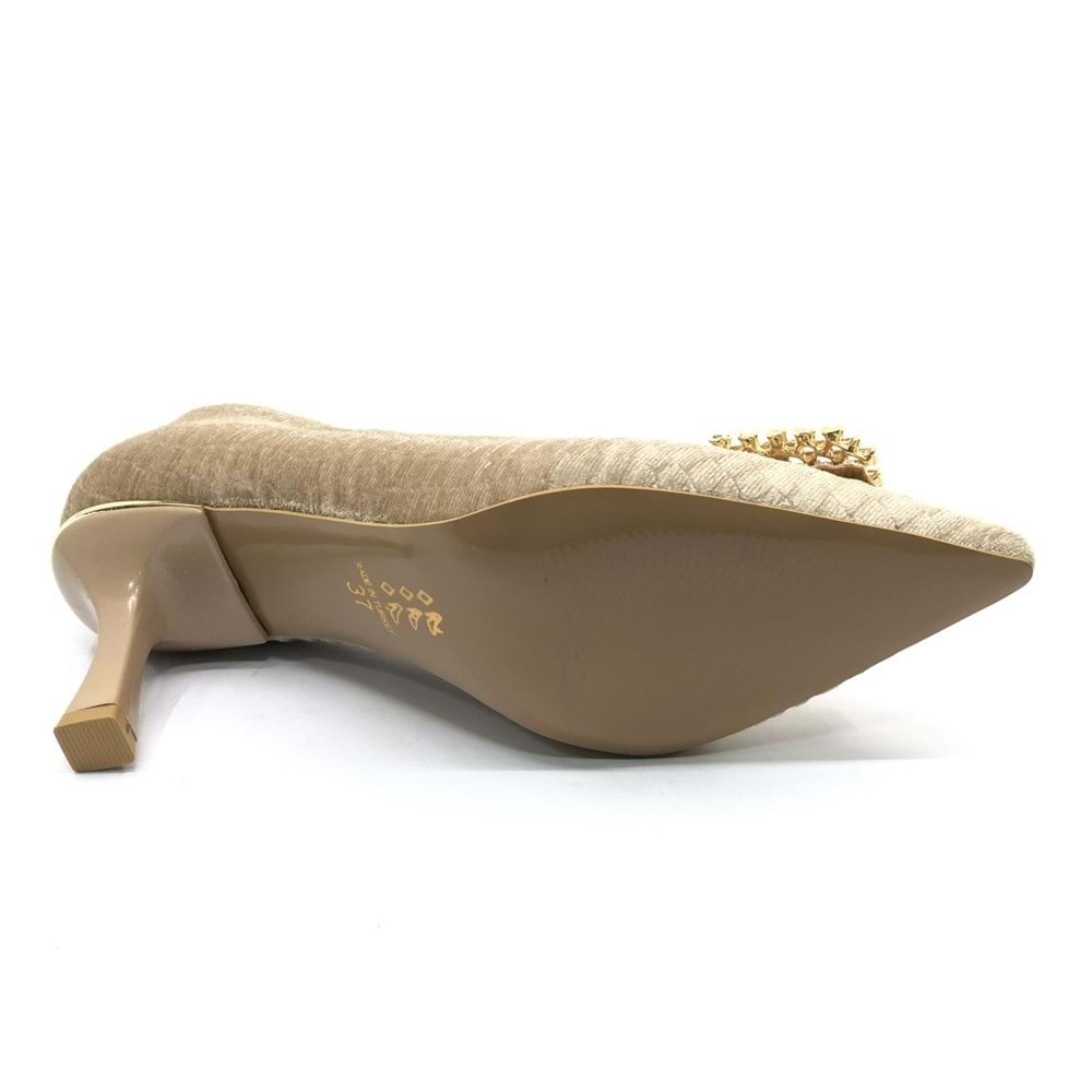 Feles Kadife Taş Toka Detaylı Stiletto Kadın Topuklu Ayakkabı