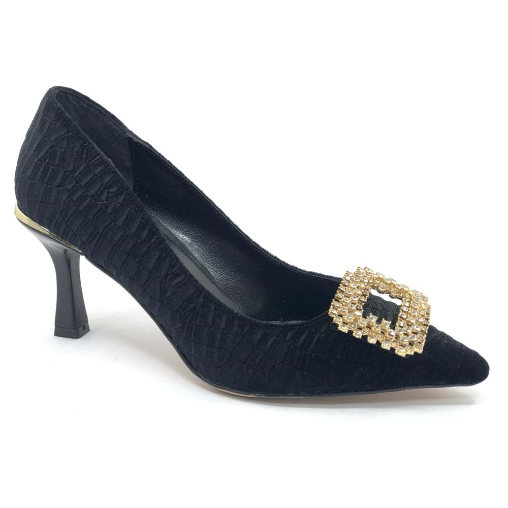 Feles Kadife Taş Toka Detaylı Stiletto Kadın Topuklu Ayakkabı