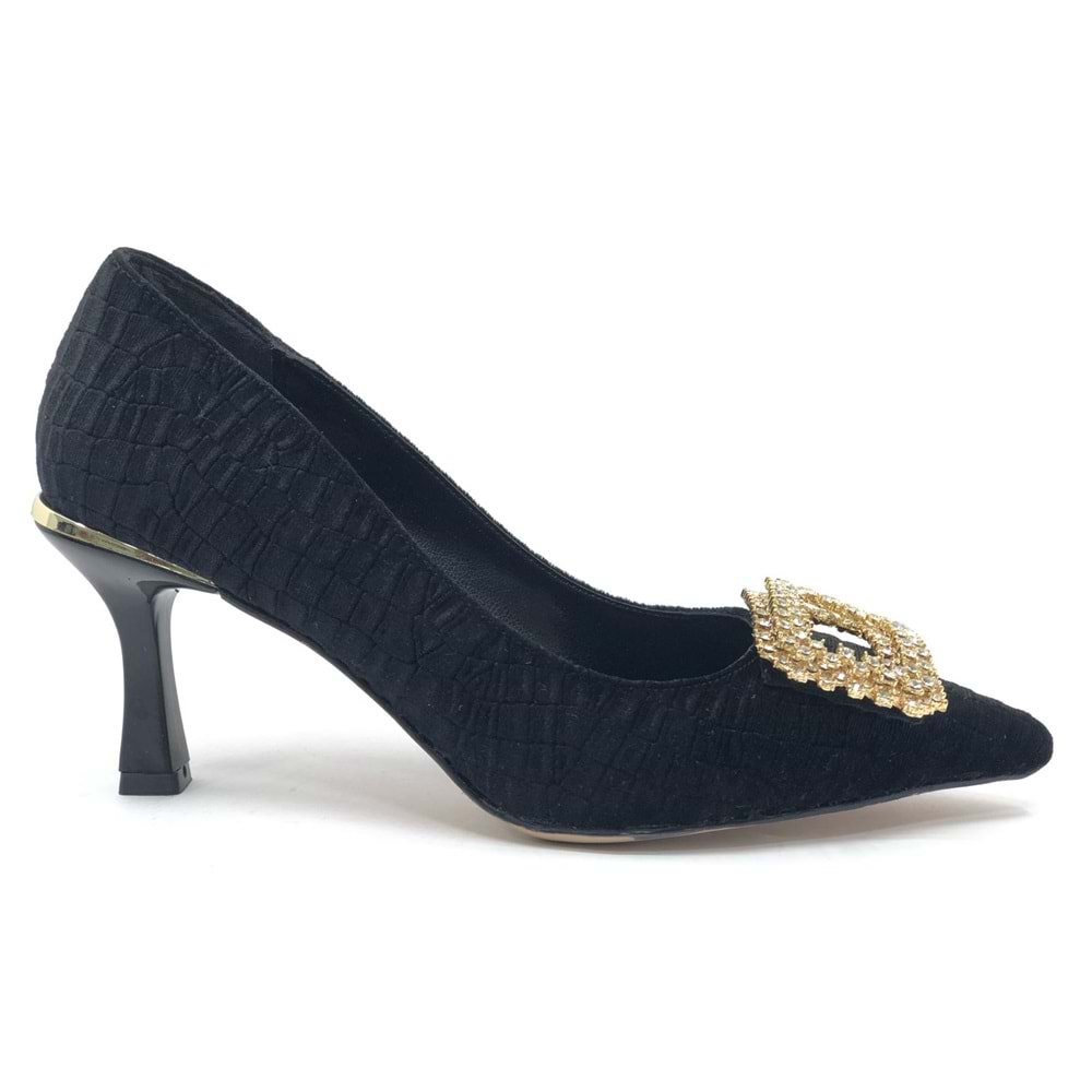 Feles Kadife Taş Toka Detaylı Stiletto Kadın Topuklu Ayakkabı