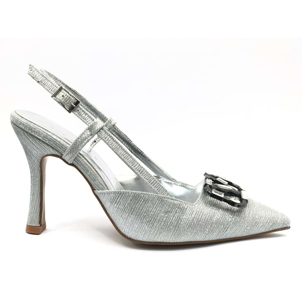 Feles V Toka Detaylı Arkası Açık Stiletto Kadın Topuklu Ayakkabı