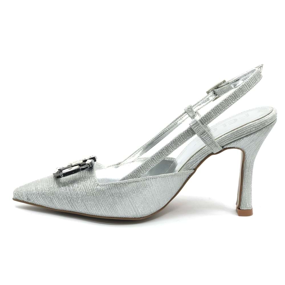 Feles V Toka Detaylı Arkası Açık Stiletto Kadın Topuklu Ayakkabı