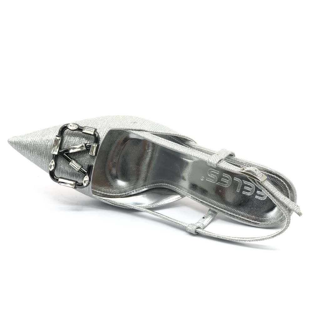 Feles V Toka Detaylı Arkası Açık Stiletto Kadın Topuklu Ayakkabı