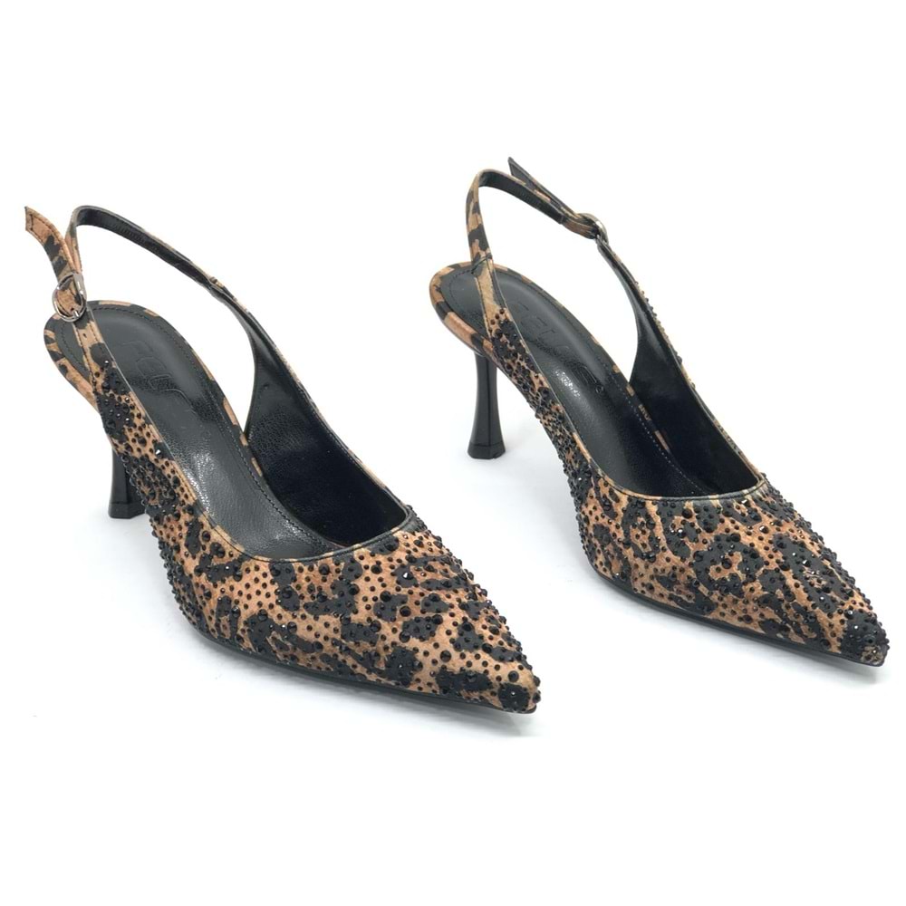 Feles Taş Detaylı Arkası Açık Stiletto Kadın Topuklu Ayakkabı