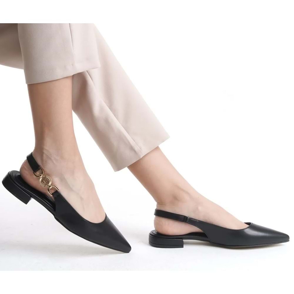 Feles Yan Toka Detaylı Arkası Açık Kadın Babet Ayakkabı