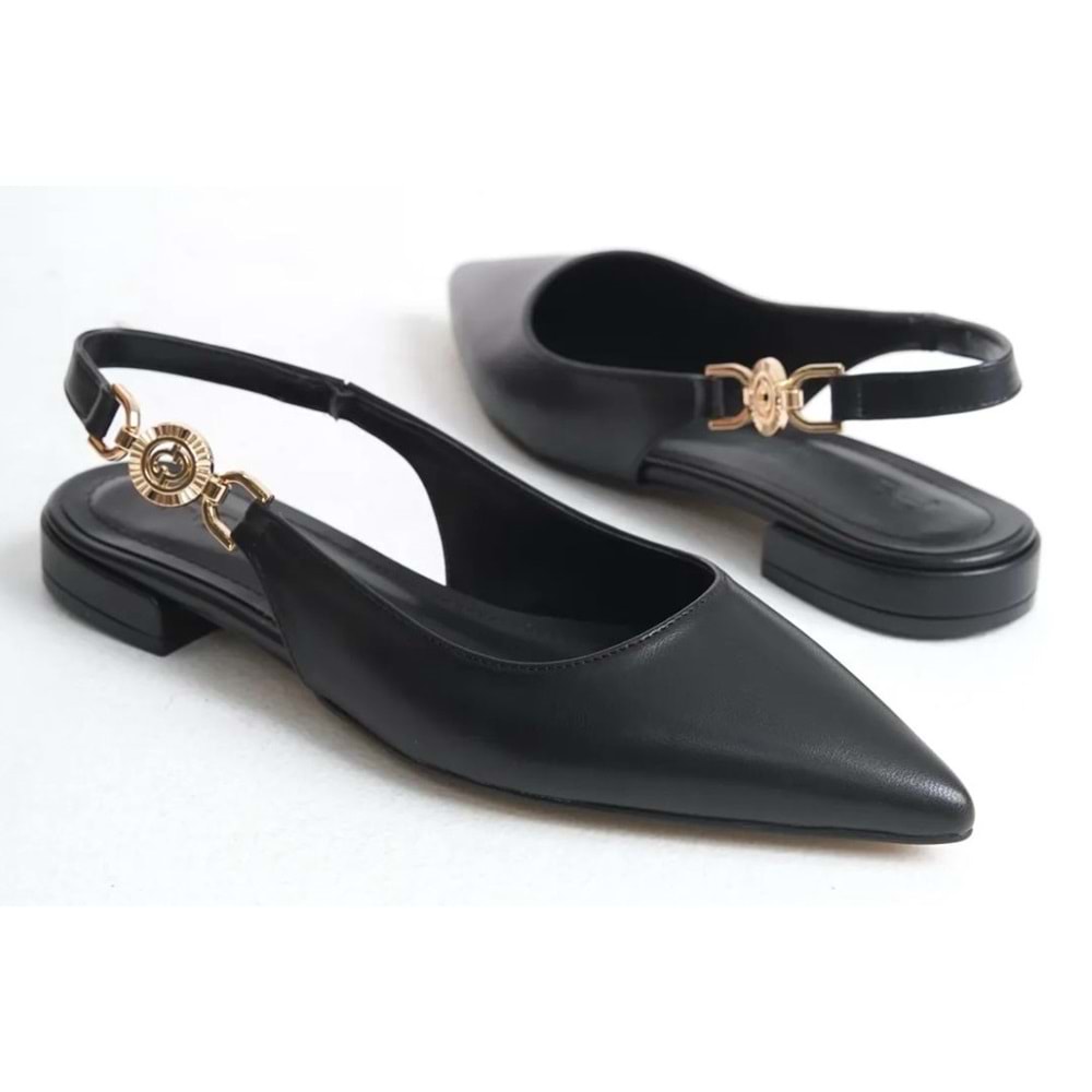 Feles Yan Toka Detaylı Arkası Açık Kadın Babet Ayakkabı