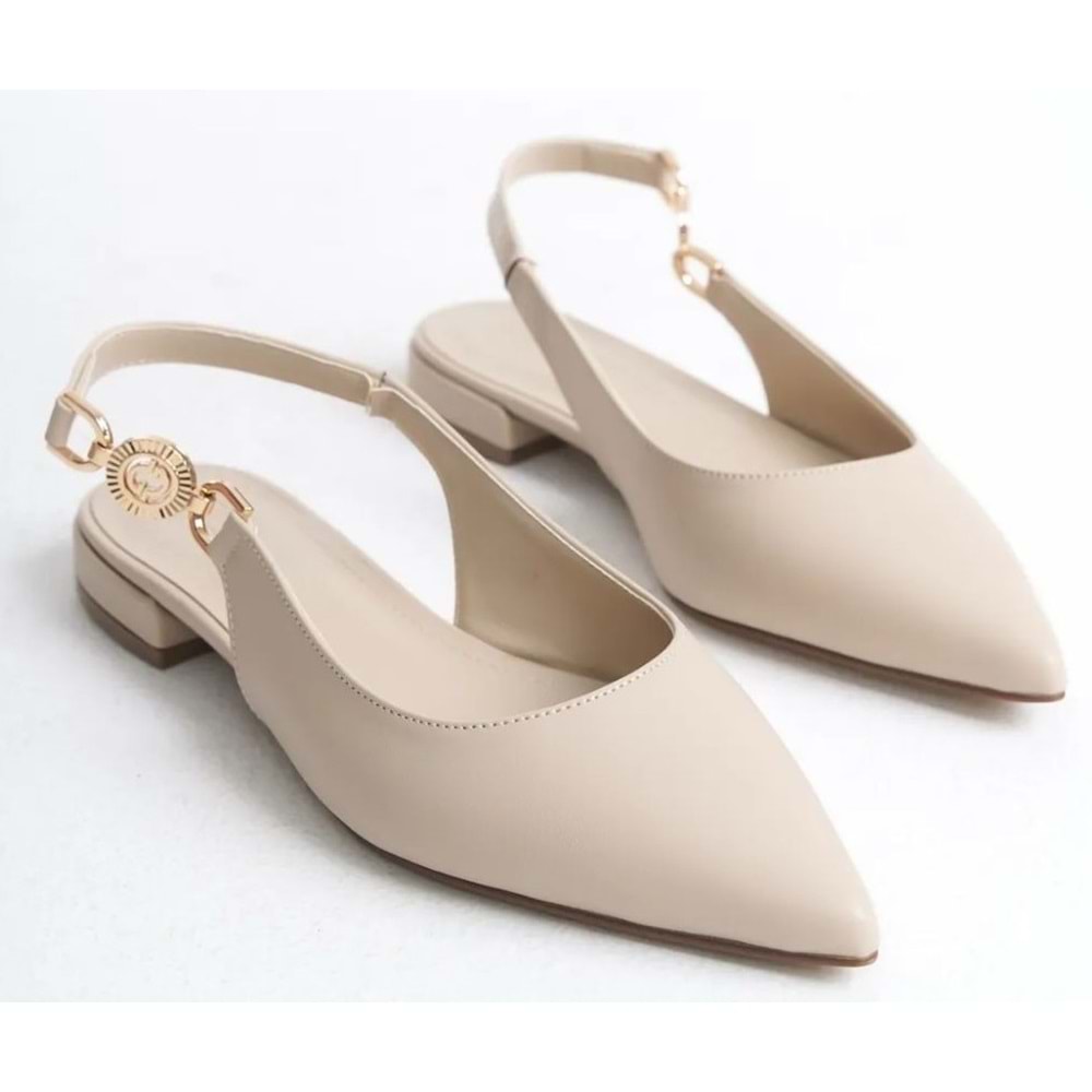 Feles Yan Toka Detaylı Arkası Açık Kadın Babet Ayakkabı