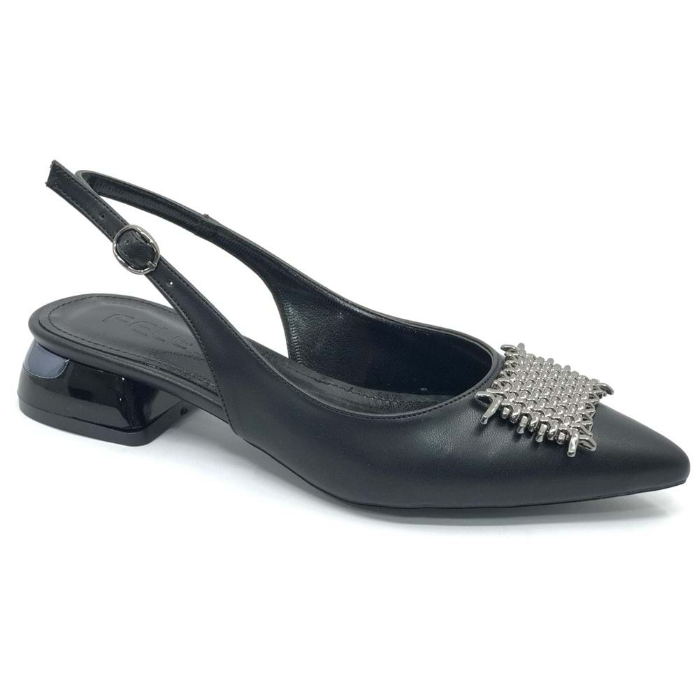 Feles Toka Detaylı Kısa Topuklu Arkası Açık Kadın Babet Ayakkabı