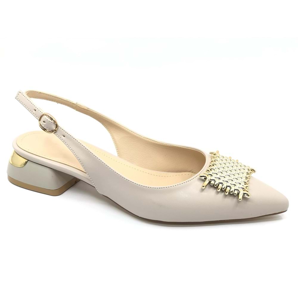 Feles Toka Detaylı Kısa Topuklu Arkası Açık Kadın Babet Ayakkabı