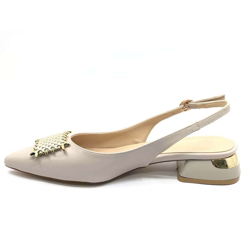 Feles Toka Detaylı Kısa Topuklu Arkası Açık Kadın Babet Ayakkabı