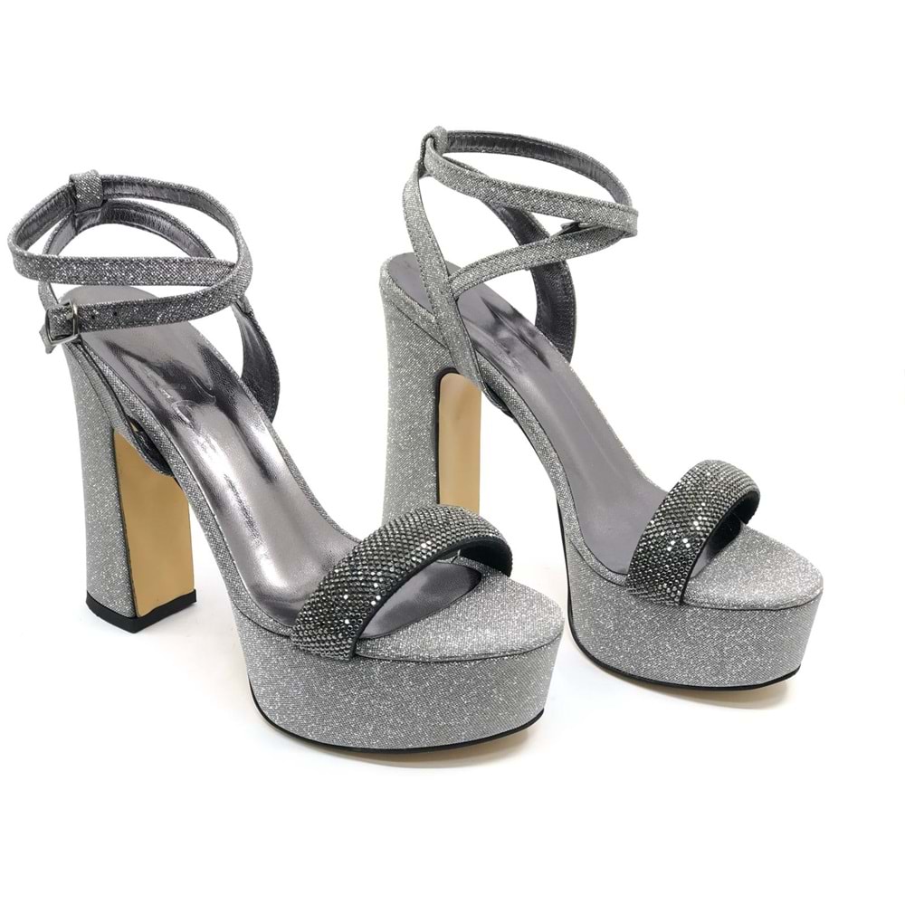 Feles 13 cm Yüksek Platform Tek Bant Topuklu Taşlı Kadın Abiye Ayakkabı