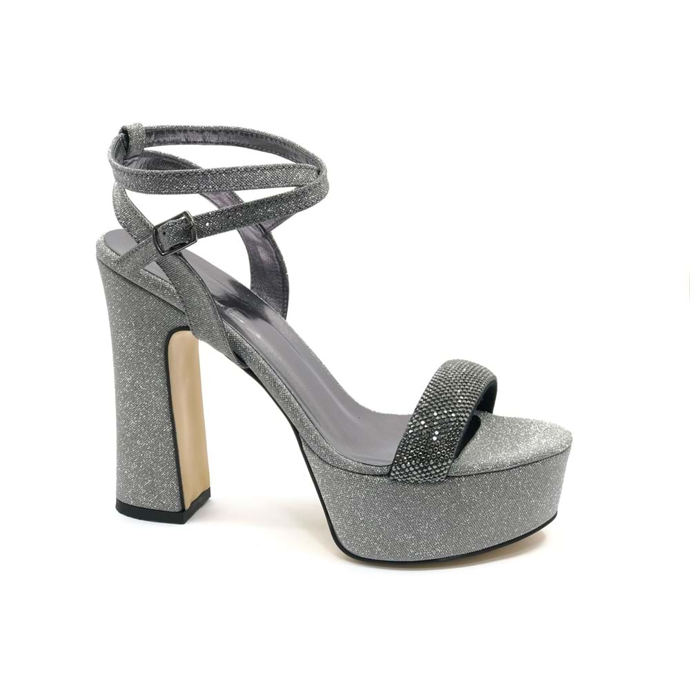 Feles 13 cm Yüksek Platform Tek Bant Topuklu Taşlı Kadın Abiye Ayakkabı