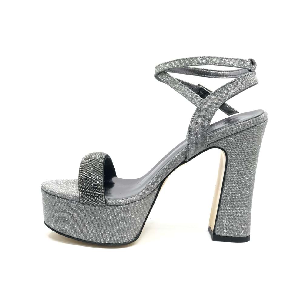 Feles 13 cm Yüksek Platform Tek Bant Topuklu Taşlı Kadın Abiye Ayakkabı