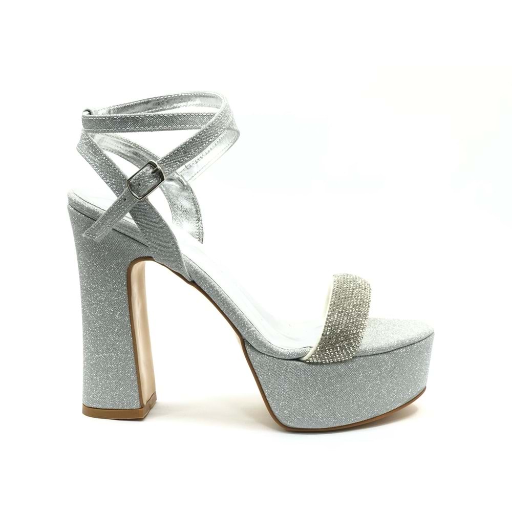 Feles 13 cm Yüksek Platform Tek Bant Topuklu Taşlı Kadın Abiye Ayakkabı