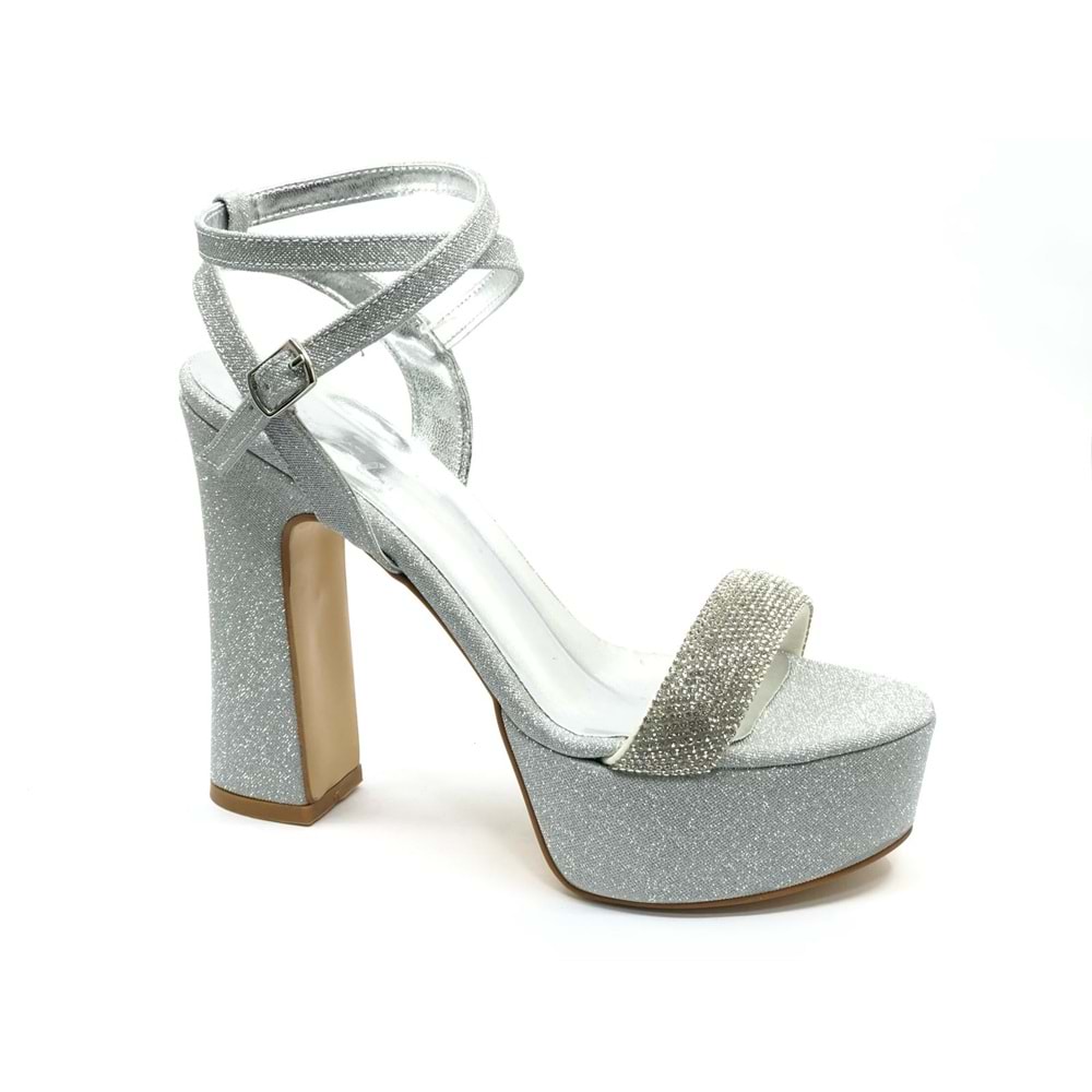 Feles 13 cm Yüksek Platform Tek Bant Topuklu Taşlı Kadın Abiye Ayakkabı
