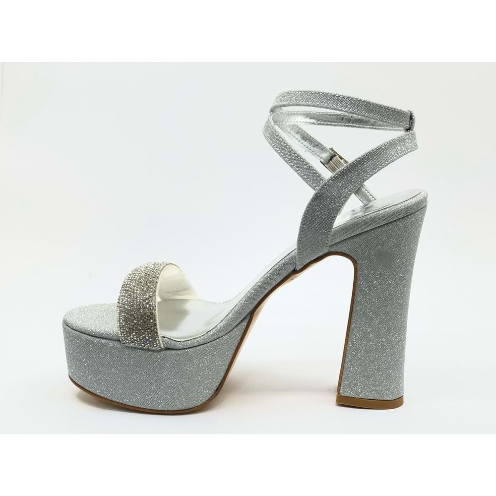 Feles 13 cm Yüksek Platform Tek Bant Topuklu Taşlı Kadın Abiye Ayakkabı