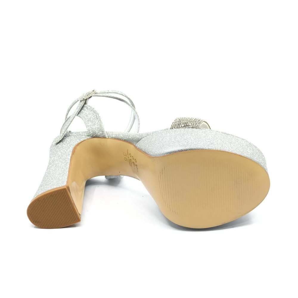 Feles 13 cm Yüksek Platform Tek Bant Topuklu Taşlı Kadın Abiye Ayakkabı