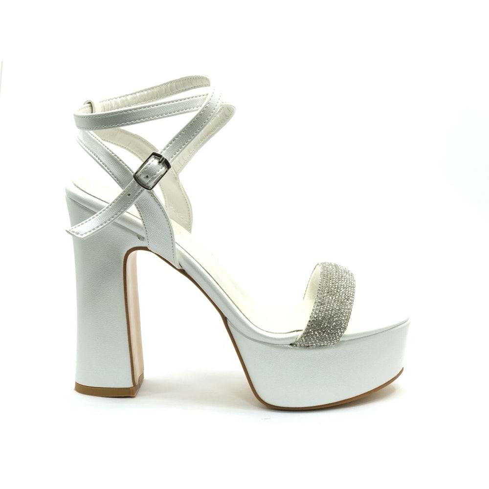 Feles 13 cm Yüksek Platform Tek Bant Topuklu Taşlı Kadın Abiye Ayakkabı