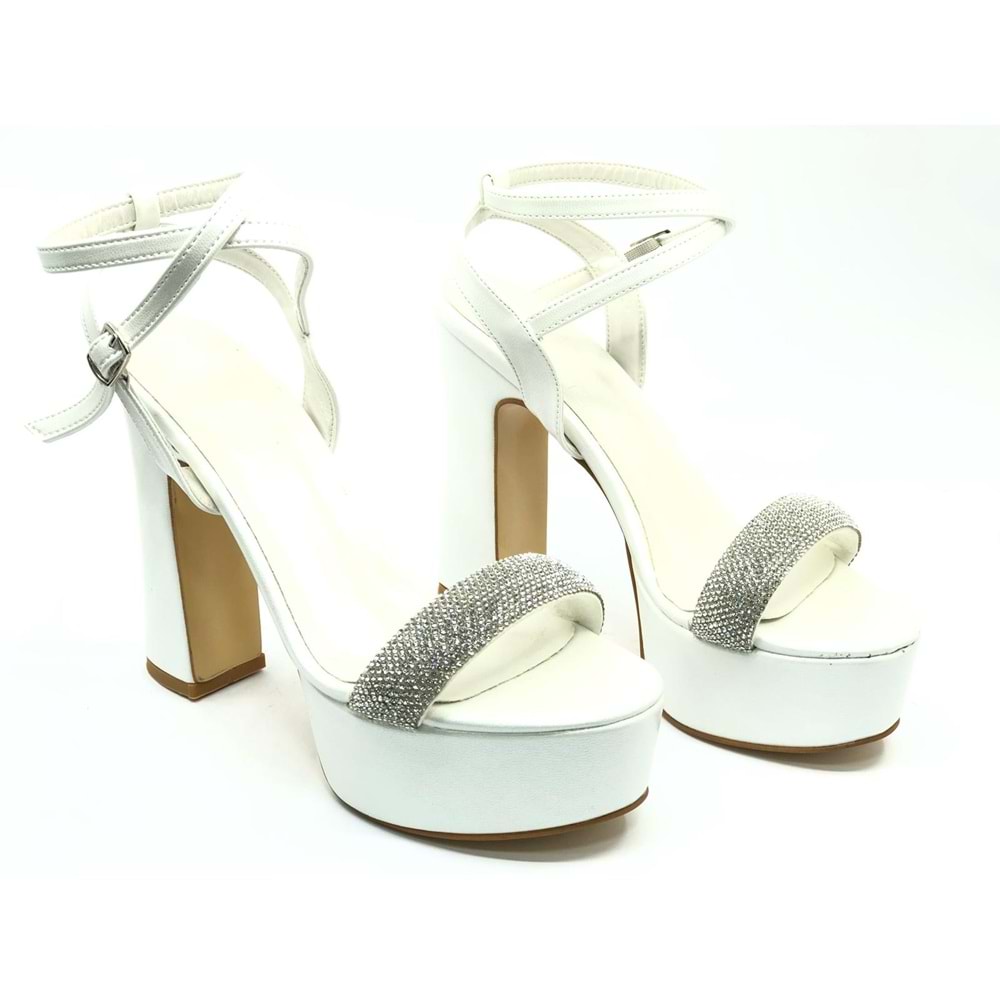 Feles 13 cm Yüksek Platform Tek Bant Topuklu Taşlı Kadın Abiye Ayakkabı