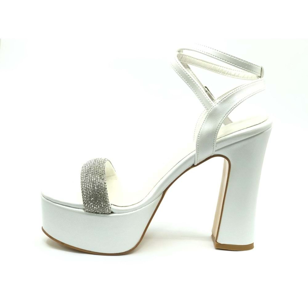 Feles 13 cm Yüksek Platform Tek Bant Topuklu Taşlı Kadın Abiye Ayakkabı