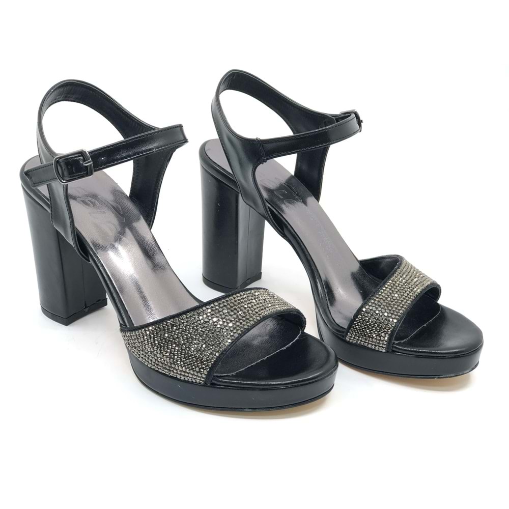 Feles Taşlı Platform Tek Bant Topuklu Kadın Abiye Ayakkabı