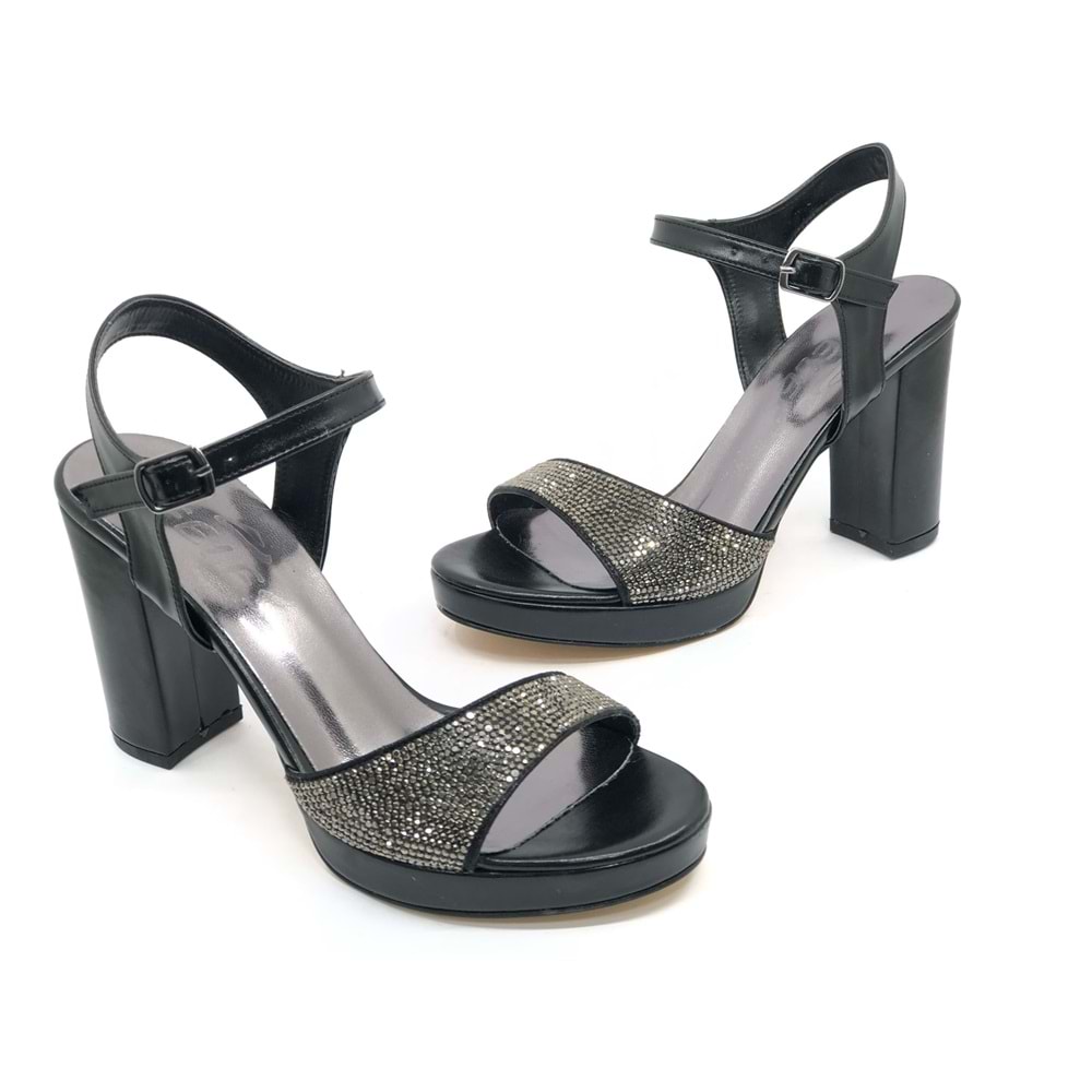 Feles Taşlı Platform Tek Bant Topuklu Kadın Abiye Ayakkabı